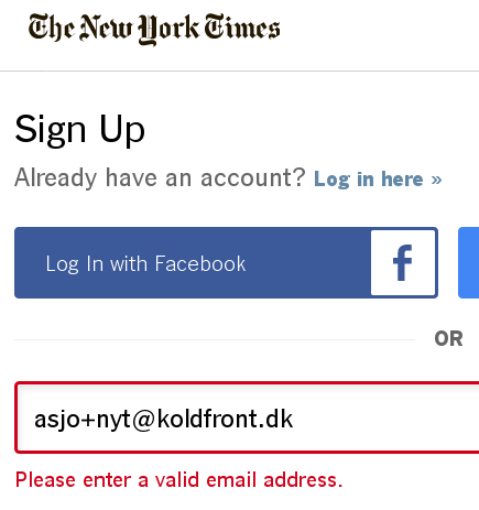 nytimes.com says a valid email address is invalid